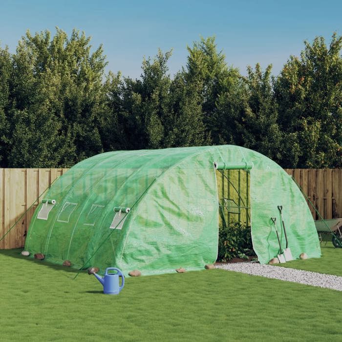 VidaXL Serre avec cadre en acier vert 20 m² 5x4x2,3 m, polytunnel, serre à cadre froid, serre pour tomate, serre de jardin, 3188083