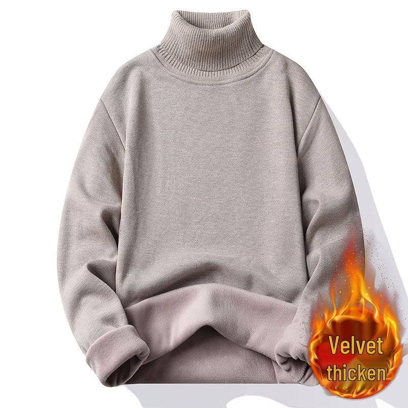 Men's High Neck Thickened Sweater – Velvet Knit Base Layer for Autumn/Winter Warmth