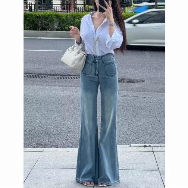Light High-Waisted Micro-Flare Jeans for Women - 2024 Summer Slimming Petite Elastic Pants L