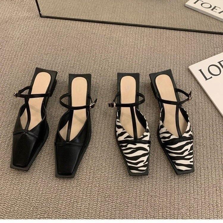 Women's Shoes New Fashion Bag Head Half Slippers Outer Wear Square Head Low Heel Foot