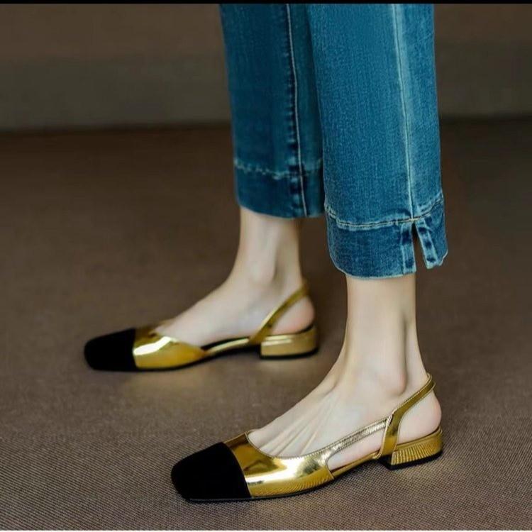 2025 summer new color evaluation single shoes versatile women's shoes go out bag head low heel cool expansion bin