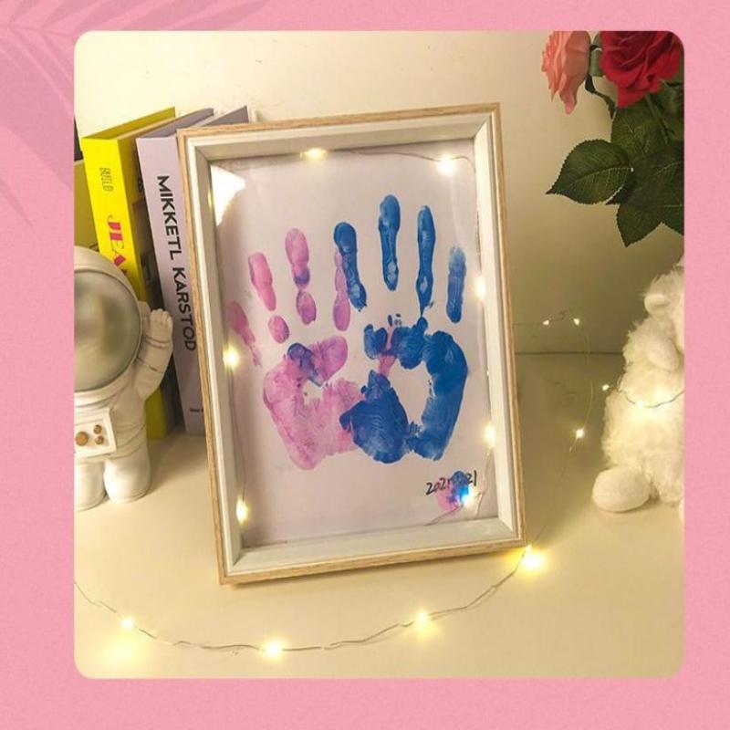 Diy Couple Hand Paint Shadow Box Frame Wooden Handprint Photo Frame 12-Color Paint Set Display Gifts