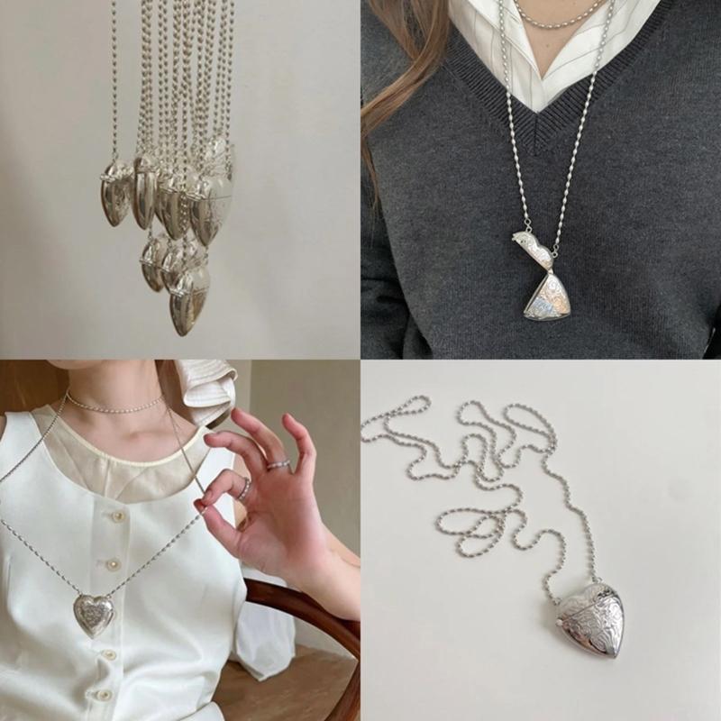 Trendig Lång Kedja Axelväska Kärlekshjärta Formad Hänge Halsband Justerbar Längd Choker Smycken för Modeälskare