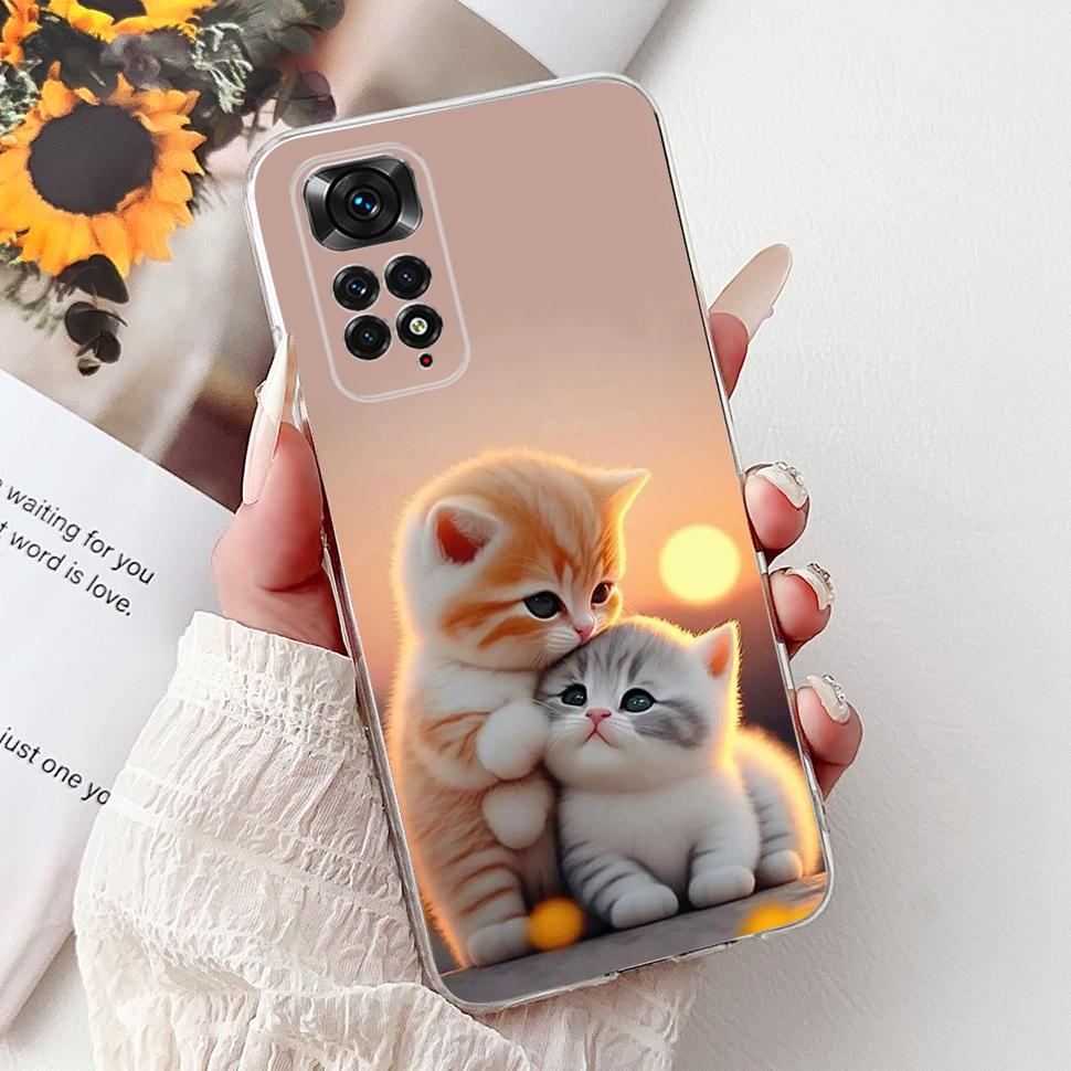 Cute Cat Cartoon Cover For Xiaomi Redmi Note 11 Casing Silicone Soft TPU Fundas Phone Back Case For Redmi Note 11 S 11S Coque