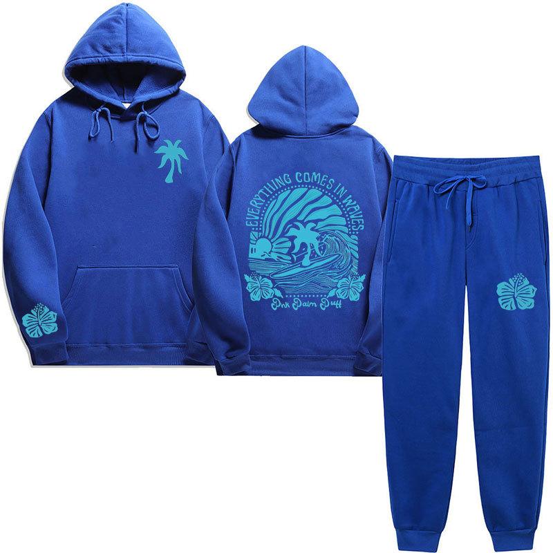 Chasing Sunsets Threaded Peripheral Printing Men's and Women's Sweatshirts Sweatpants Set Hoodie Straight Pants Set