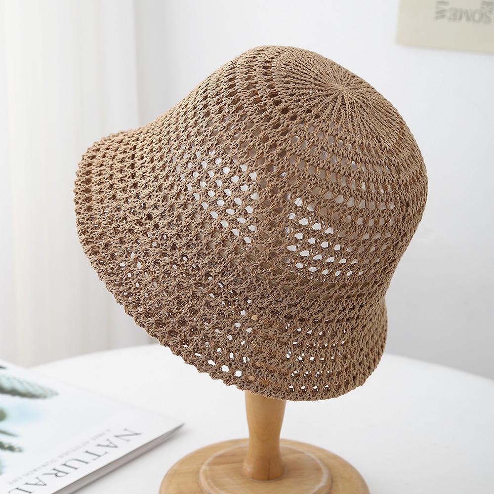 

Spring Summer Knitted Bucket Hat for Women Foldable Sun Hat Breathable Beach Cap Outdoor Travel Casual Chic 2025 New Sunhat 56-58CM темные хаки