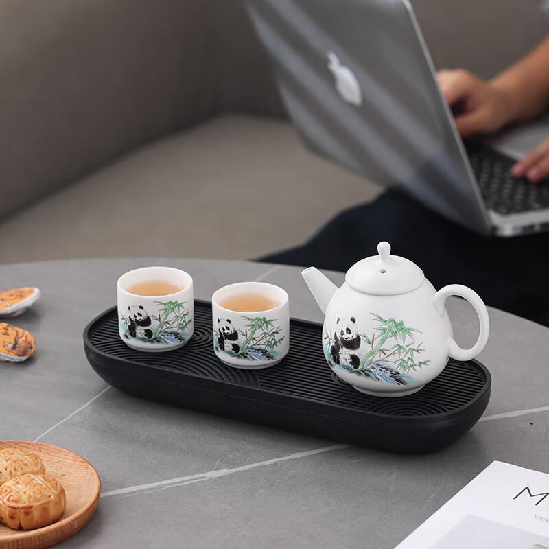

Xiaoyueya Panda Decal Ceramic Tea Set with Wooden Tray