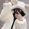 Women's Hooded Long Sleeve Plush Top Loose Fit Lazy Style Bear Ear Hoodie 2026 Winter Solid Color Fleece Warm Outerwear