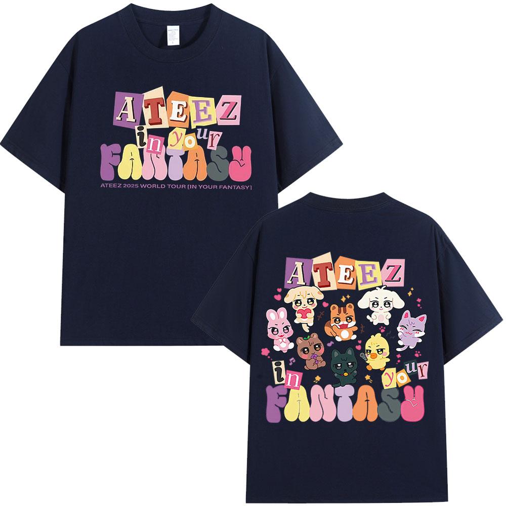 Cute Ateez 2025 World Tour in Your Fantasy T Shirt Fan Gifts Korean Kpop Fashion T-shirt Men Women Cotton Short Sleeve T-shirts