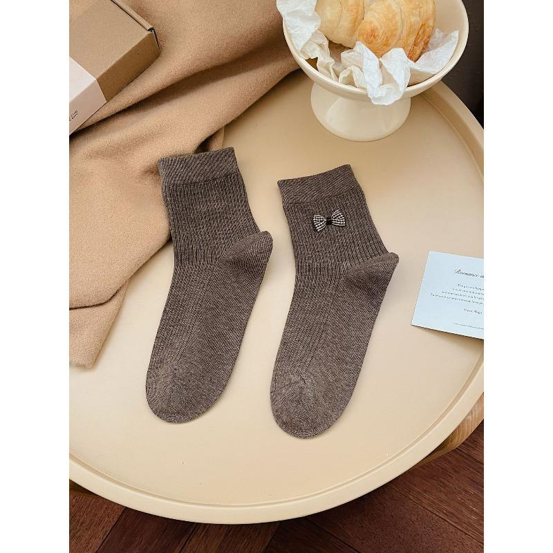 Ladies Autumn Winter Cotton Cute Cartoon Puppy Striped Curled Edge Double Mouth in Color Contrast Tube Socks