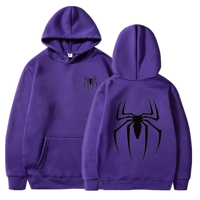Men's Y2K Spider Print Hoodie Autumn Winter Adult Street Style Loose Hip Hop Punk Fashion Couple Sports Long Sleeve Pullover
