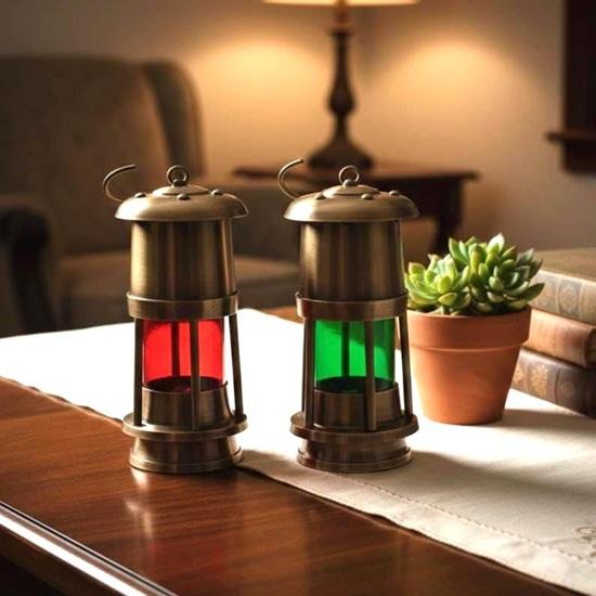 Brass Nautical Lantern Pair | Red & Green Maritime Signal Lamps