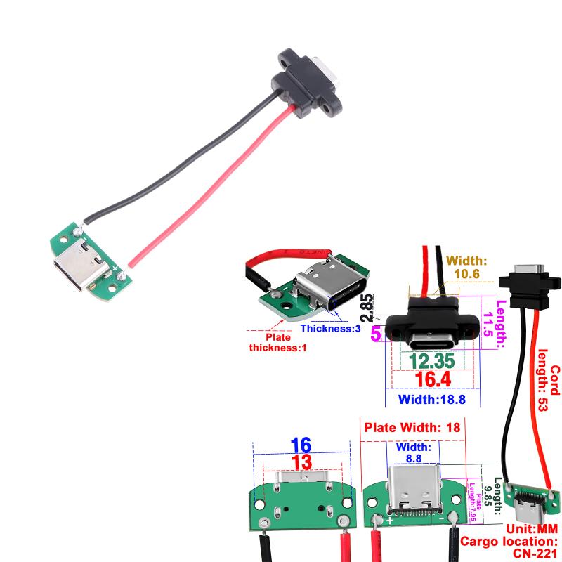 1/3Pcs 3A 5V Usb Female Base Type-C Socket And Female Usb Male Charging Socket Power Socket With Cable Connector