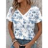 Damen Sommer T-Shirt Blumenmuster Print Kurzarm T-Shirts Lässige Bedruckte Tops