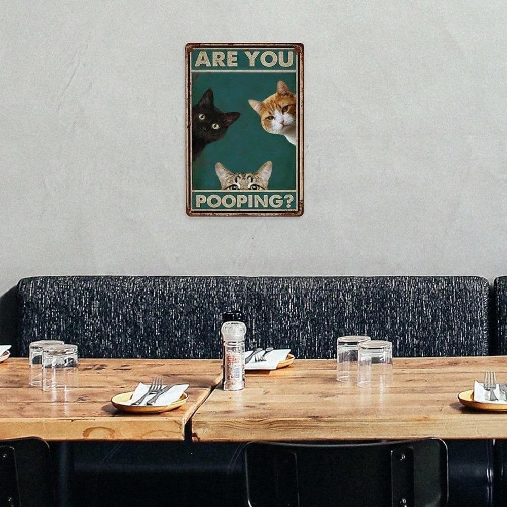 Funny Black Cat Pooping Vintage Tin Sign 8x12 Inches Retro Wall Decor for Bathroom, Home, Bar, Cafe, Novelty Gift