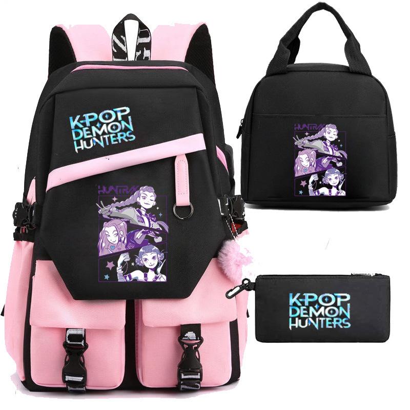 Kpop Witch Hunters Peripheral Backpack Portable Lunch Bag Pencil Bag School Bag Student Backpack Three-Piece Set