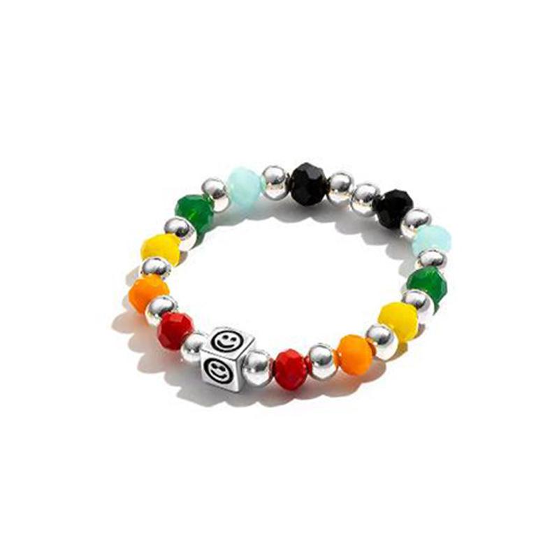 925 Silver Rainbow Beaded Ring Female Summer Colorful Special-Interest Design Cute Silver Accessories Ring