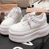 Korean version leather lace-up thick-soled muffin 6cm small casual shoes board shoes versatile ultra-light soles large white shoes women's shoes