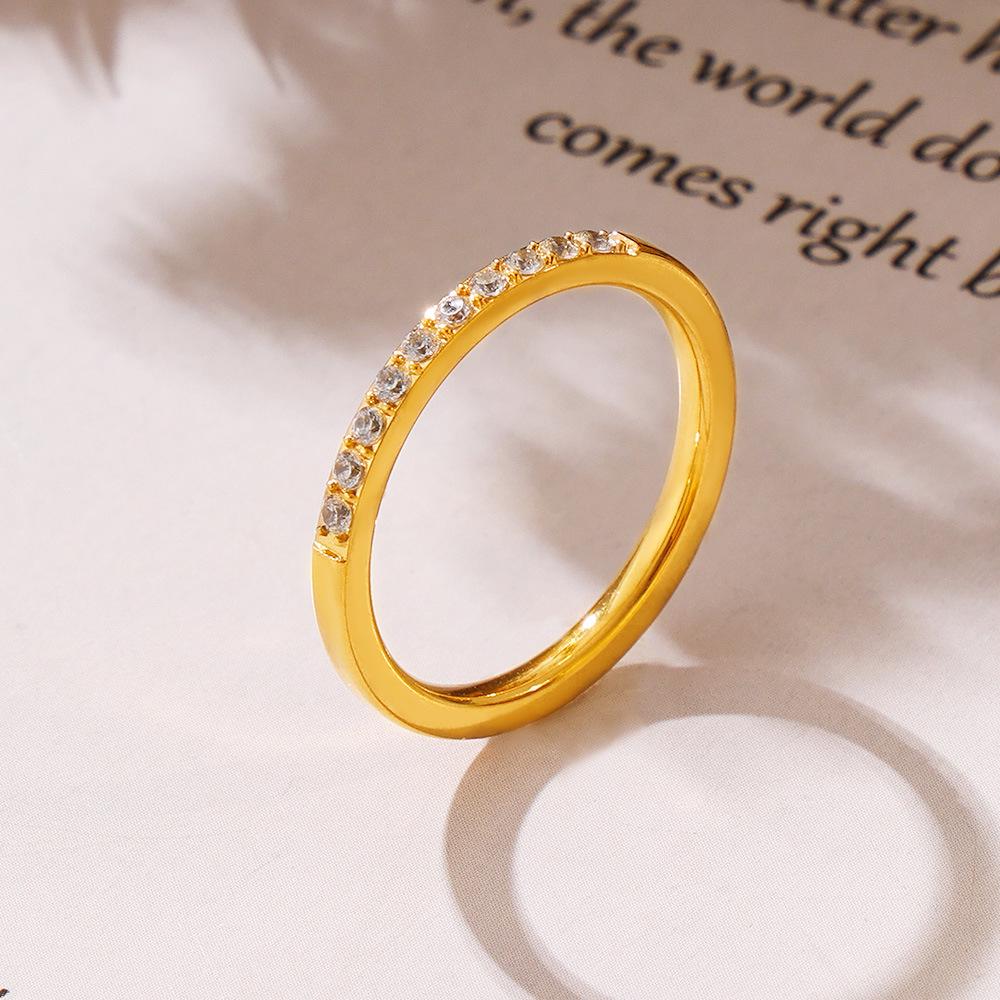 18K Gold Plated Titanium Steel Geometric Zircon Ring - European & American Style