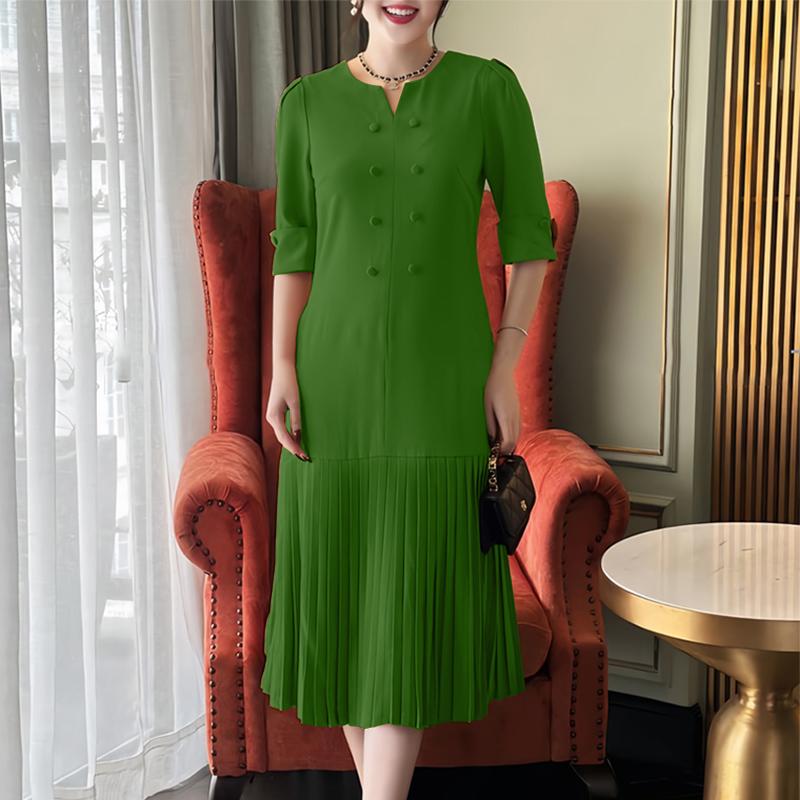 

ZANZEA Женское повседневное платье с круглым вырезом, однотонное, с рукавом до локтя 3XL зелёный