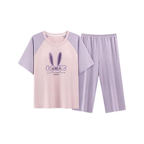 Bingxuemumian Women's Summer Pajamas, 2025 New Style with Built-In Chest Pads, Pure Cotton, Wearable Outside, Short-Sleeved, Plus Size, Home Wear Set
