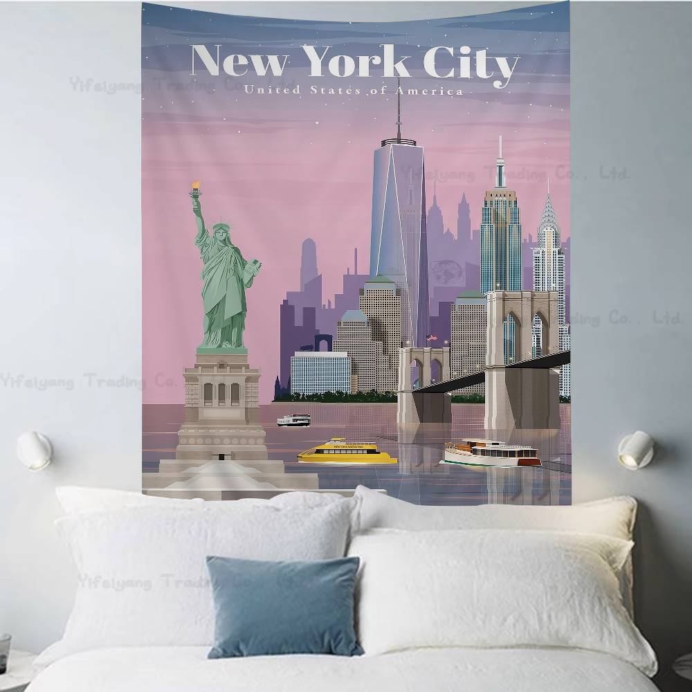 World Famous Tourist Cities DIY Wall Tapestry Hippie Flower Wall Carpets Dorm Decor Wall Art Decor