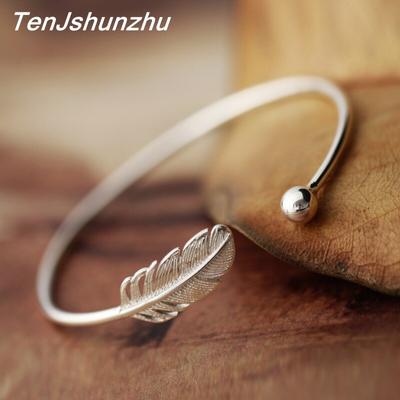 925 Sterling Silber Schmuck Weibliche Einfache Feder Einstellbare Armreif & Armband für Frauen Pulsera Sl005