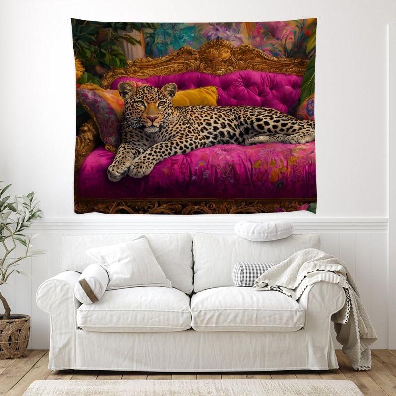 Baroque Tropical Leopard Tapestry, Luxury Wall Hanging, Vintage Animal Wall Decor for Bedroom Living Room