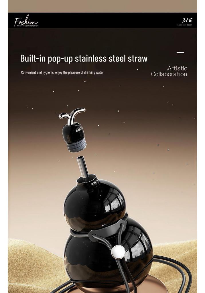 High-End Gourd Thermos: 316 Stainless Steel, Portable, Large Capacity, Unisex, Luxurious Design