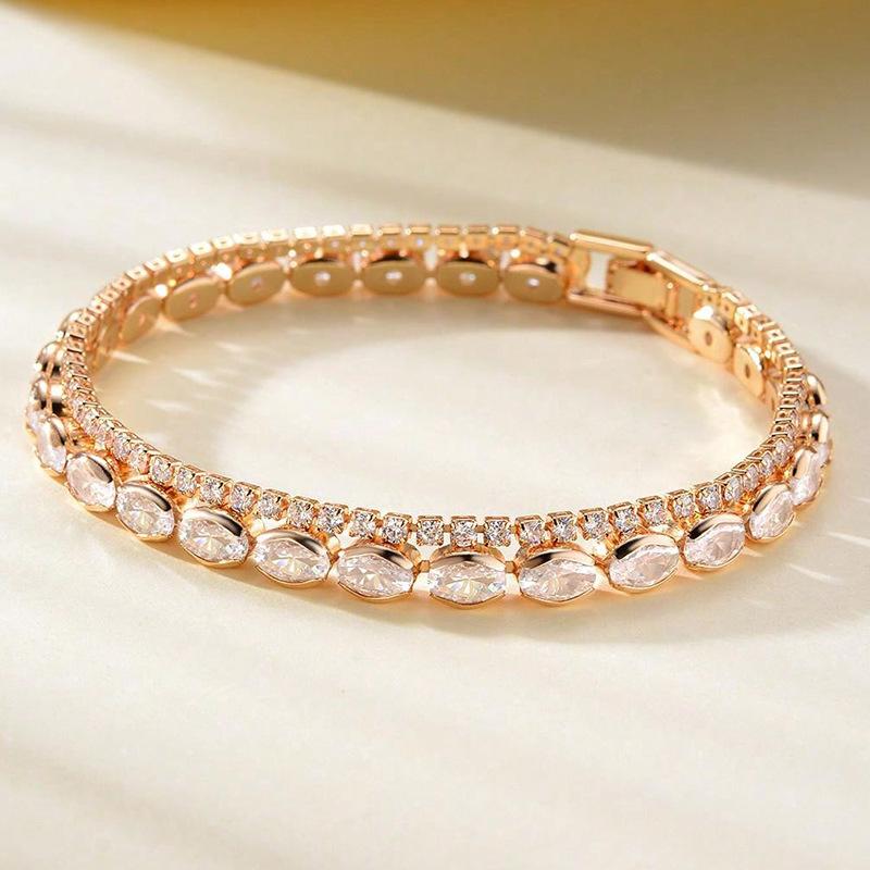 2026 Chain European and American Double-row Tennis Chain Bracelet Men's and Women's Fashion Three-row Full Diamond Jewelry