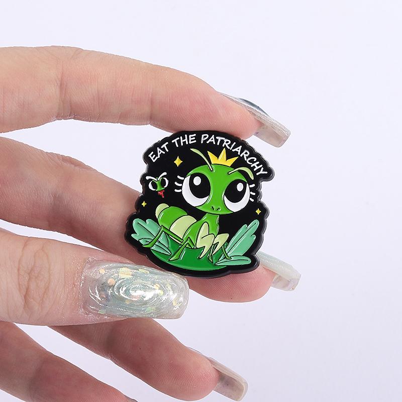 Mantis Feminism Enamel Pins Custom EAT THE PATRIARCHY Brooches Lapel Badges Clothes Animal Jewelry Gift for Kids Friends