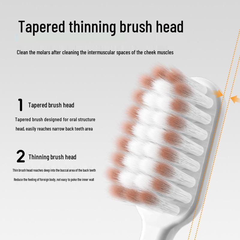 Adult Soft Bristle Toothbrush with Tapered Tips and Pneumatic Hollow Handle, Individually Packaged for Daily Use.