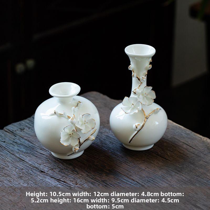 Weiße Porzellanvase Handgefertigte Pflaumenblütenvase Vintage Keramik Blumenvase Ästhetische Skulptur Heim- Bürodekor Hochzeitsgeschenke