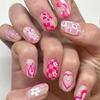 Press On Nail Short Almond Fake Nail French Full Cover Acrylic False Nail Valentine Design Fake Nail for Women and Girls