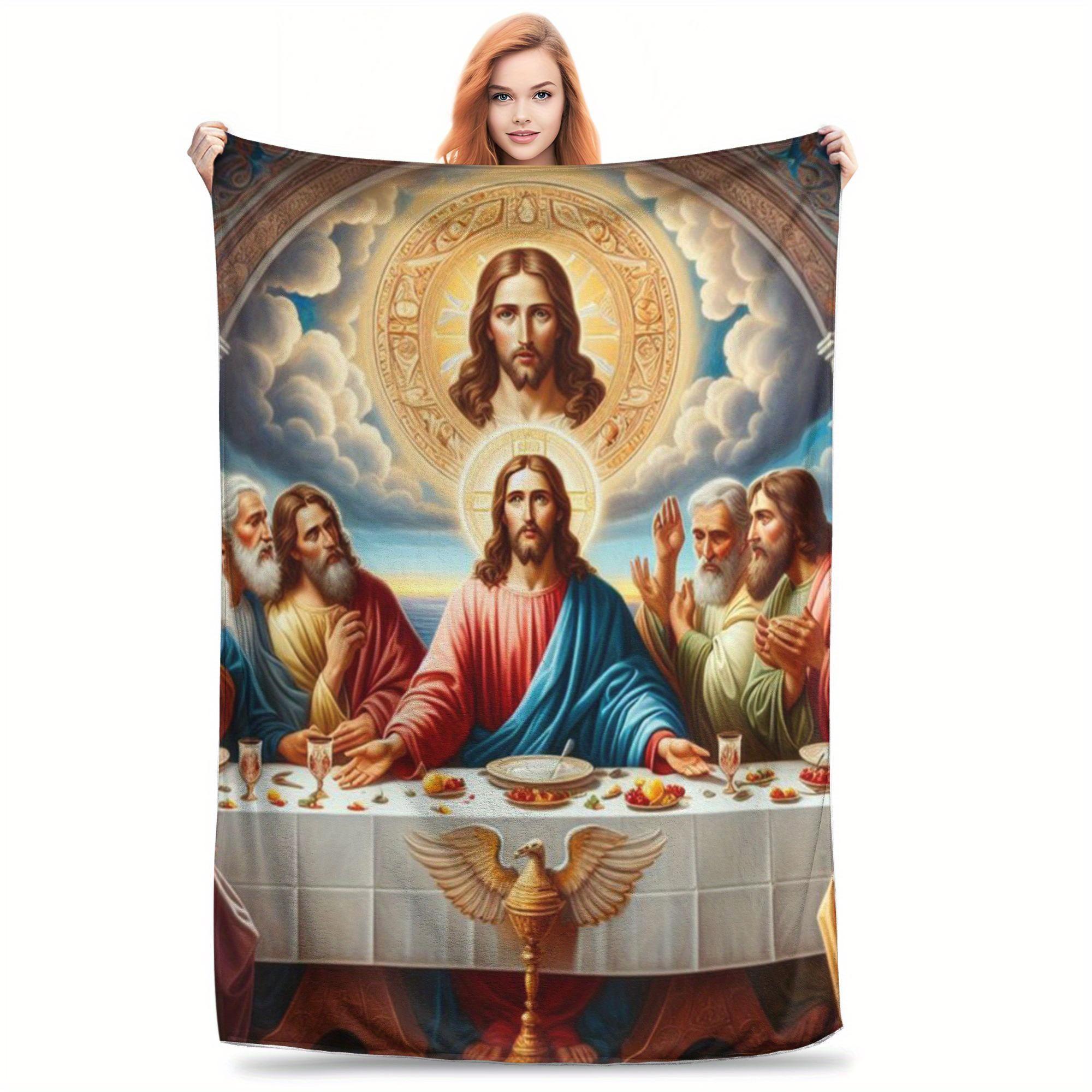 Jessica Chen Unisex White Christ Themed Throw Blanket For Home Office Car Camping Versatile Nap Blanket Gift Idea