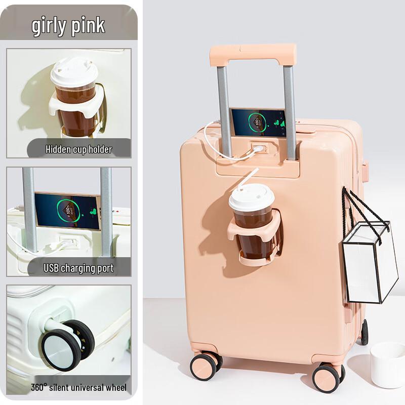 OEING Front-Opening Carry-On Luggage with Cup Holder & USB 22 Inch