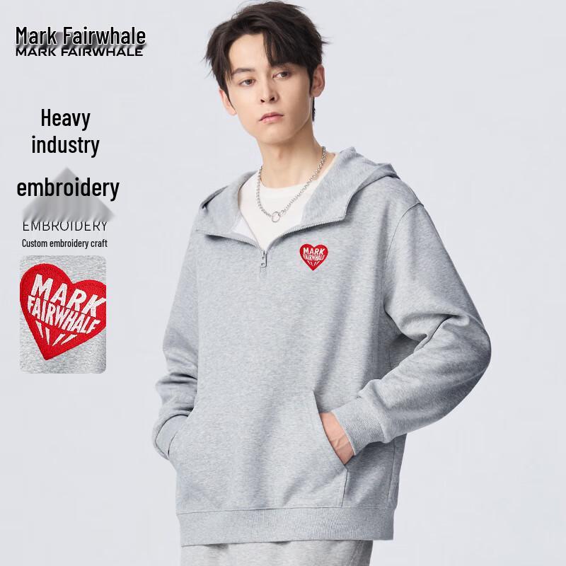 Mark Hua Fei Men's Embroidered Half-Zip Hooded Sweatshirt