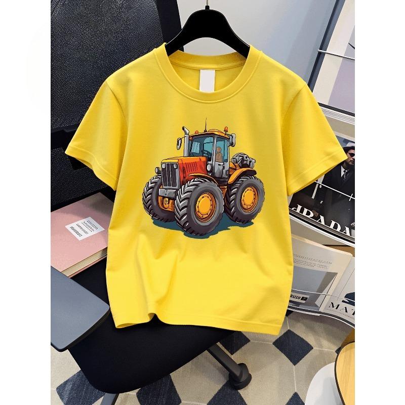 European Sizes Boys' T-shirt Tractor Farm Vehicle Agricultural, Ideal for Outdoor Activities, Soft Knitted Top, Comfortable And Breathable