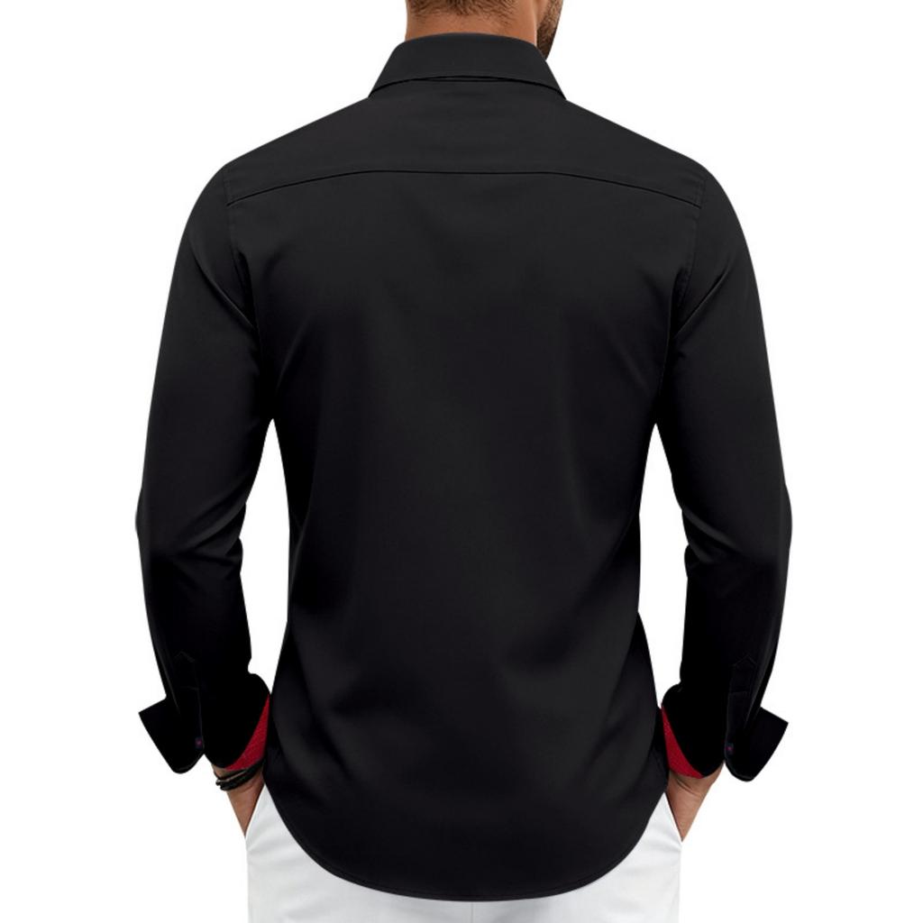 Men's Casual Business Long Sleeve Shirt Stretch Breathable Double Button Collar Slim Fit Dress Shirt for Office Work or Formal Occasions
