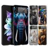 Hard PC Phone Case For Samsung Galaxy Z Flip 7 6 5 4 Black Cover For Galaxy Z Flip 3 Foldable Shockproof Capas Animal Elephant