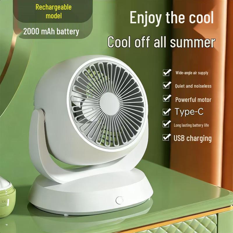 Portable Rechargeable Silent Desktop Fan with Digital Display and Large Airflow