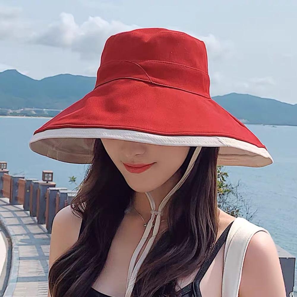 Versatile Women Sun Hat Broad-edged Bucket Hat Double-sided Wear Fisherman's Hat Vacation