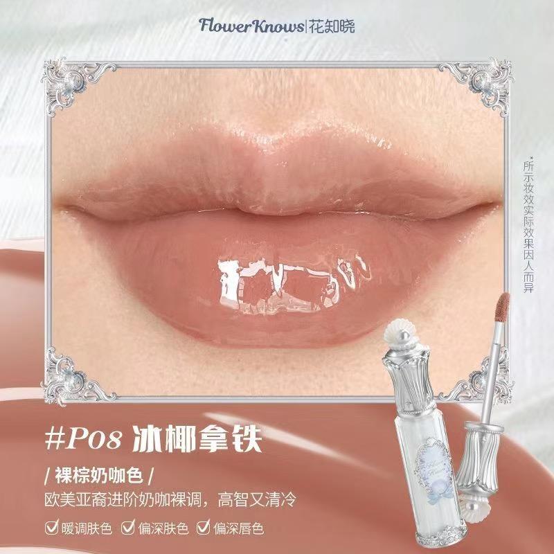 Flower Knows Mermaid da Lua Gloss Labial Transparente Coleção Brilho Labial Pedra Preciosa Hidratante Espelho Lábios Preenchedor Gloss Maquiagem 3.5ML