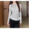 New Bow Tie Lace Splicing Women Blouse Long Sleeve Sweet T-Shirt Slim Fit Lace-up Solid Color Fashion Tops Elegant Casual Casual Clothing