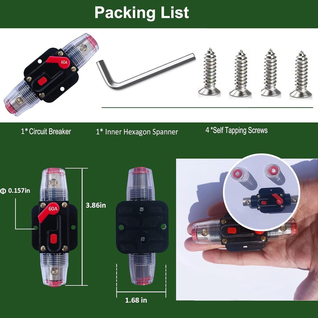 Trolling Motor Circuit Breaker 60 Amp Circuit Breaker with Manual Reset for ATV Trailer Vehicles Stereo Audio Electronic Battery Solar System