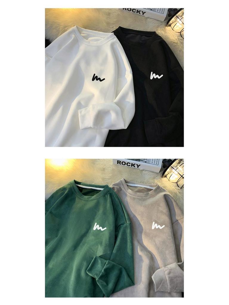 Hua Men's Heavyweight Embroidered Cotton Hoodie - Trendy Spring/Autumn Student Style, Loose Fit Long Sleeve