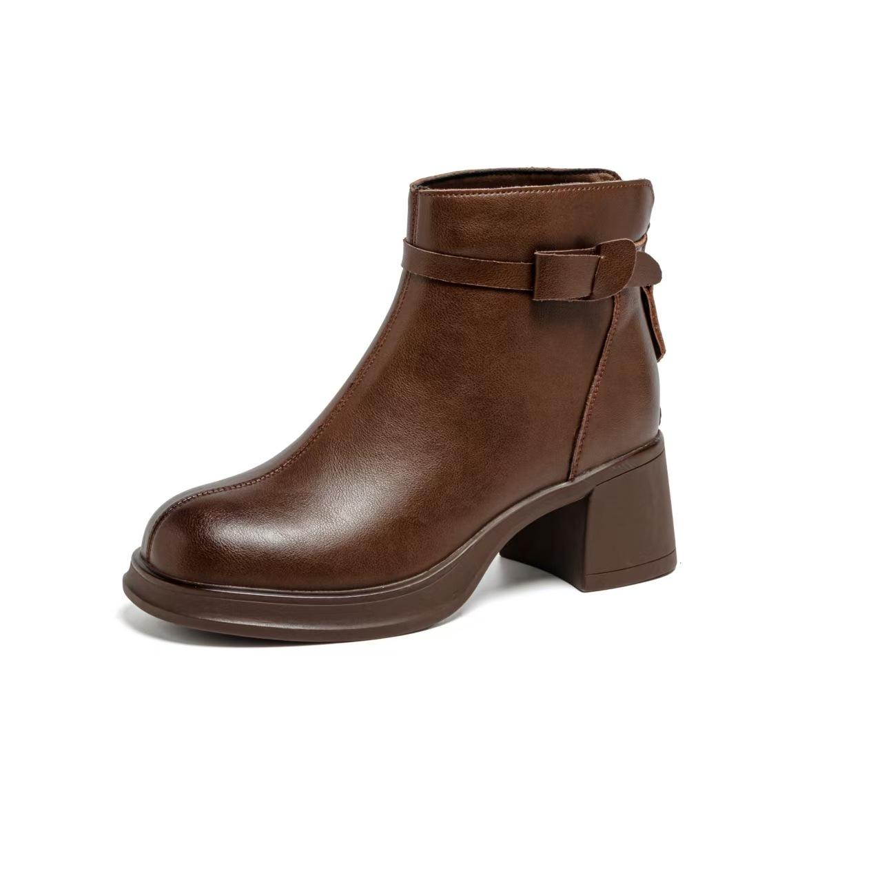 

Кожаные ботинки Мартин на толстом каблуке женские 2025 новые тонкие ботинки британские повседневные короткие ботинки на высоком каблуке универсальные тонкие ботинки 40