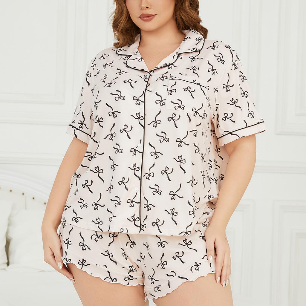 Set Pigiama Taglie Grandi per Donna, con Pantaloncini a Manica Corta Larghi e Comodi e Abbigliamento Casuale per la Casa.