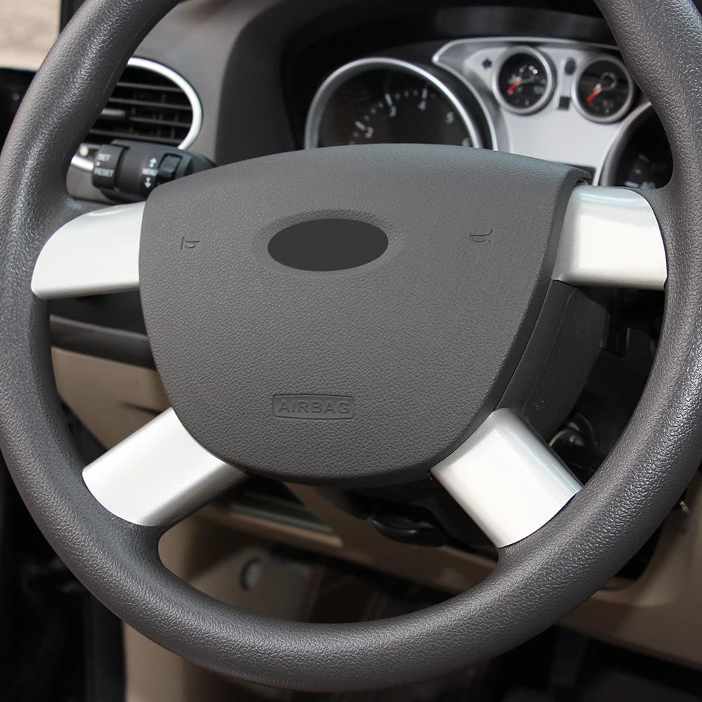 4Pcs Stainless Steel Car Steering Wheel Panel Sequins Cover Trim Sticker for Ford Focus 2 Mk2 2005 - 2012 Accessories