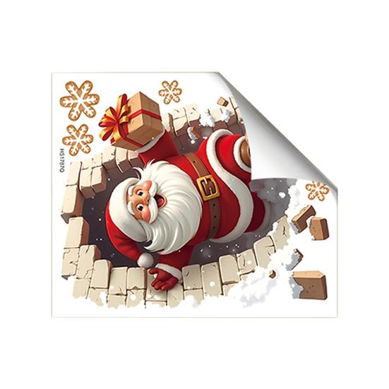Samolepky na zeď Santa Claus Vánoční Santa Prolamující cihlovou zeď Nálepka Vtipná 3D iluze Akcent Přilnavá pro sváteční domácí párty Obývací pokoj Ložnice Dekor